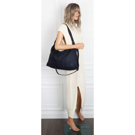 Torebka damska worek shopper listonoszka zamszowa na ramię PB4740 Granatowa