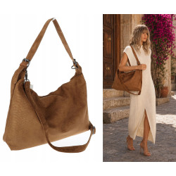 Torebka damska worek shopper listonoszka zamszowa na ramię PB4740 Brązowa