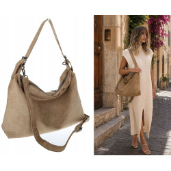 Torebka damska worek shopper listonoszka zamszowa na ramię PB4740 Beżowa