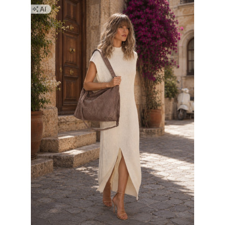Torebka damska worek shopper listonoszka zamszowa torba PB4740 Mud Beżowa