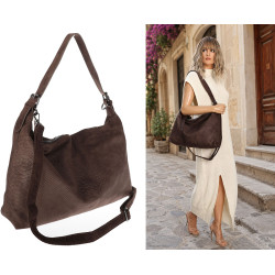 Torebka damska shopper listonoszka zamszowa na ramię PB4740 Czekoladowa