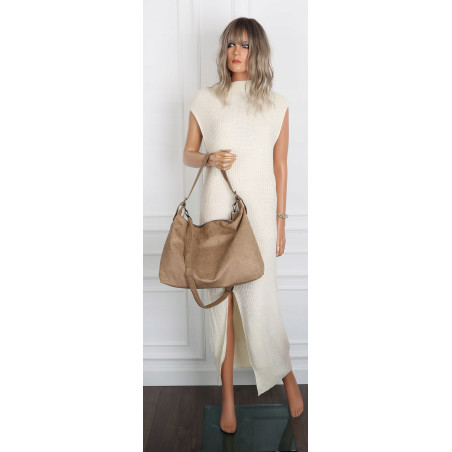 Torebka damska worek shopper listonoszka zamszowa na ramię PB4740 Beżowa