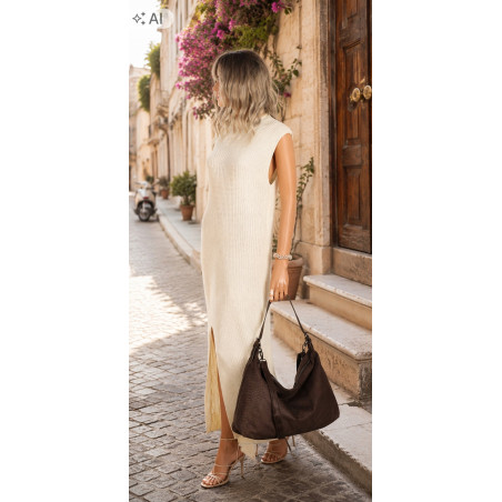 Torebka damska shopper listonoszka zamszowa na ramię PB4740 Czekoladowa