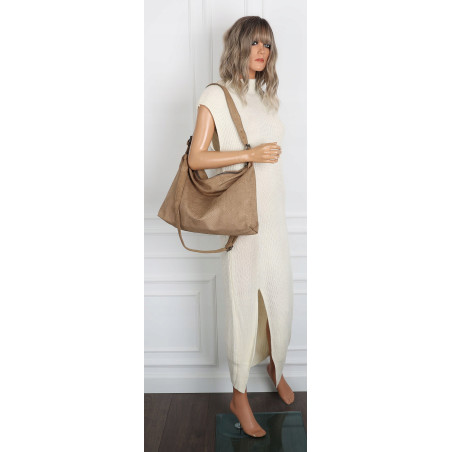 Torebka damska worek shopper listonoszka zamszowa na ramię PB4740 Beżowa
