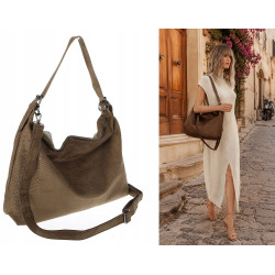 Torebka damska worek shopper listonoszka zamszowa na ramię PB4740 Zielona