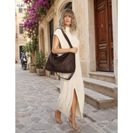 Torebka damska shopper listonoszka zamszowa na ramię PB4740 Czekoladowa