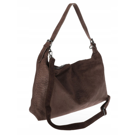 Torebka damska shopper listonoszka zamszowa na ramię PB4740 Czekoladowa