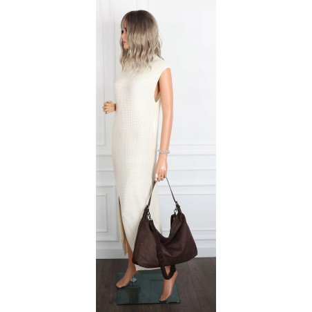 Torebka damska shopper listonoszka zamszowa na ramię PB4740 Czekoladowa