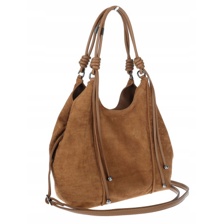 Torebka damska shopper pojemna zamszowa modna torba worek D0717 Brązowa