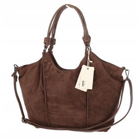 Torebka damska shopper pojemna zamszowa modna torba worek D0717 Czekoladowa
