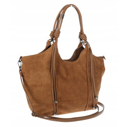 Torebka damska shopper pojemna zamszowa modna torba worek D0717 Brązowa