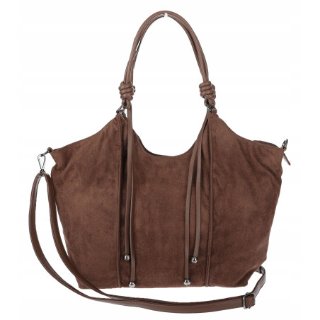 Torebka damska shopper pojemna zamszowa modna torba worek D0717 Czekoladowa