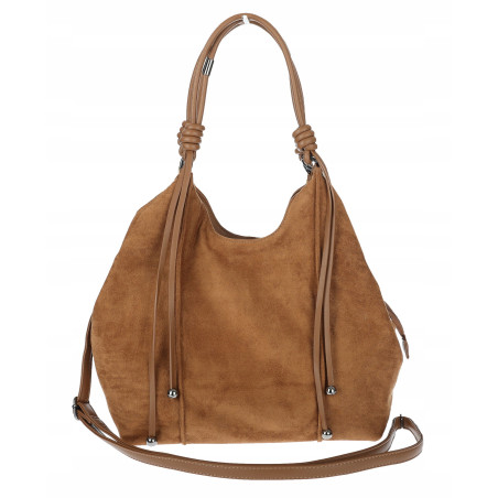 Torebka damska shopper pojemna zamszowa modna torba worek D0717 Brązowa