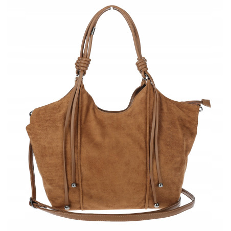 Torebka damska shopper pojemna zamszowa modna torba worek D0717 Brązowa
