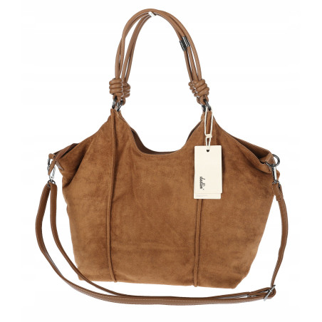 Torebka damska shopper pojemna zamszowa modna torba worek D0717 Brązowa