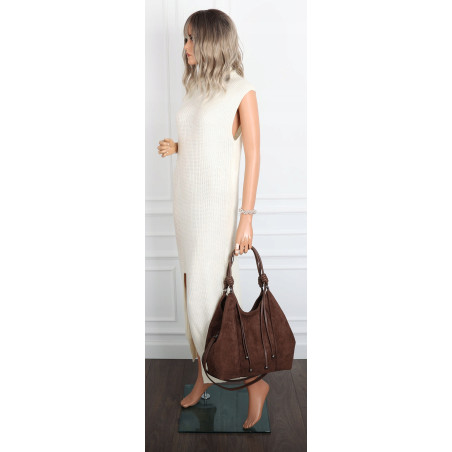 Torebka damska shopper pojemna zamszowa modna torba worek D0717 Czekoladowa