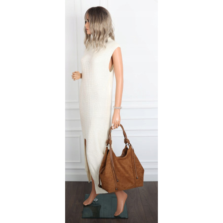 Torebka damska shopper pojemna zamszowa modna torba worek D0717 Brązowa