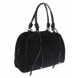 Torebka damska shopper pojemna modna zamszowa torba kuferek D715 Czarna