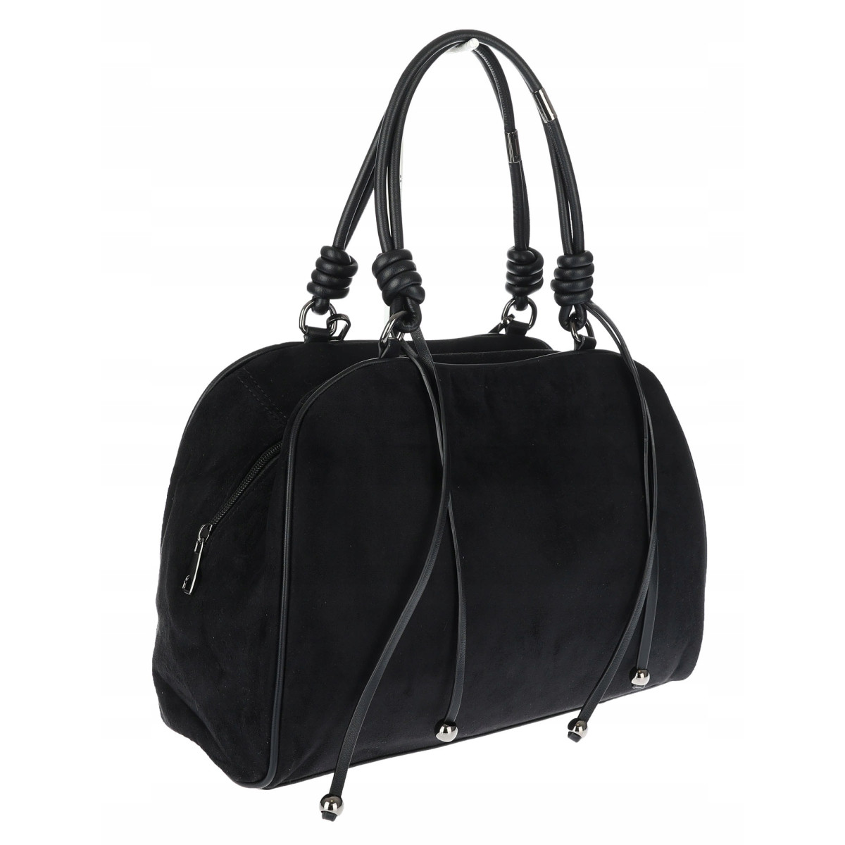 Torebka damska shopper pojemna modna zamszowa torba kuferek D715 Czarna