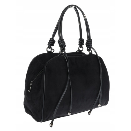 Torebka damska shopper pojemna modna zamszowa torba kuferek D715 Czarna