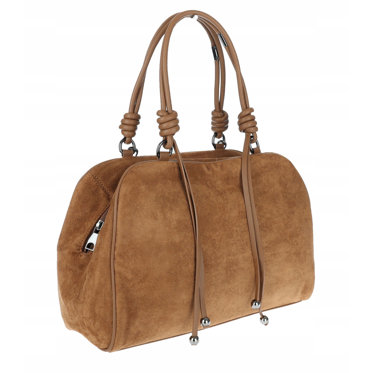 Torebka damska shopper pojemna modna zamszowa torba kuferek D715 Brązowa