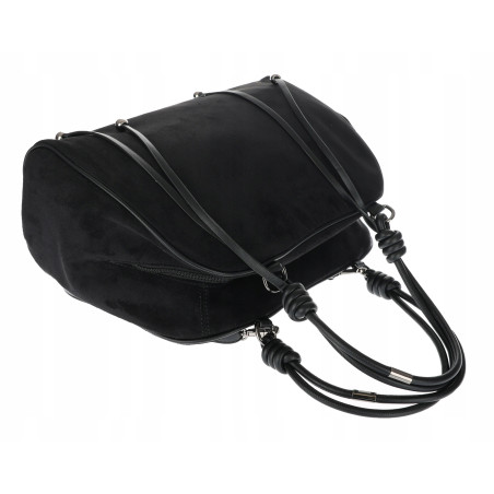 Torebka damska shopper pojemna modna zamszowa torba kuferek D715 Czarna