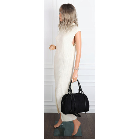Torebka damska shopper pojemna modna zamszowa torba kuferek D715 Czarna