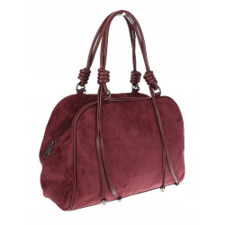Torebka damska shopper pojemna modna zamszowa torba kuferek D715 Bordowa
