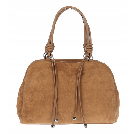 Torebka damska shopper pojemna modna zamszowa torba kuferek D715 Brązowa