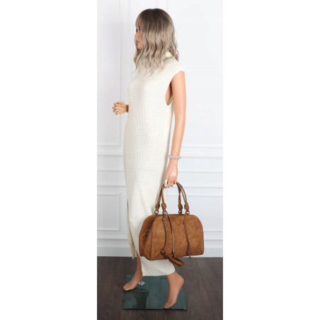 Torebka damska shopper pojemna modna zamszowa torba kuferek D715 Brązowa