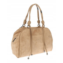 Torebka damska shopper pojemna modna zamszowa torba kuferek D715 Beżowa