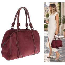 Torebka damska shopper pojemna modna zamszowa torba kuferek D715 Bordowa
