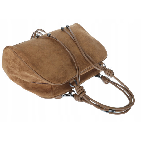 Torebka damska shopper pojemna modna zamszowa torba kuferek D715 Brązowa