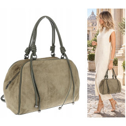Torebka damska shopper pojemna modna zamszowa torba kuferek D715 Zielona