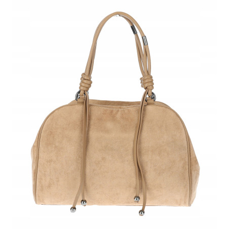 Torebka damska shopper pojemna modna zamszowa torba kuferek D715 Beżowa