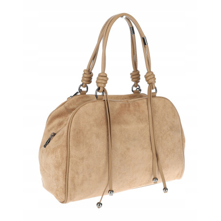 Torebka damska shopper pojemna modna zamszowa torba kuferek D715 Beżowa