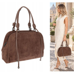 Torebka damska shopper modna zamszowa lekka torba kuferek D715 Czekoladowa