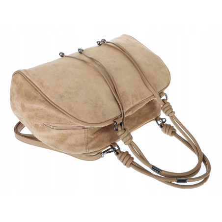 Torebka damska shopper pojemna modna zamszowa torba kuferek D715 Beżowa
