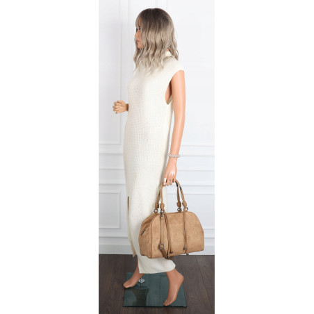 Torebka damska shopper pojemna modna zamszowa torba kuferek D715 Beżowa