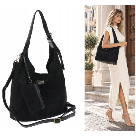 Torebka damska shopper pojemna modna do pracy torba worek CC803 Czarna