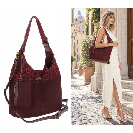 Torebka damska shopper pojemna modna do pracy torba worek CC803 Bordowa