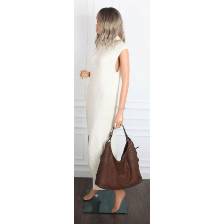 Torebka damska shopper worek zamszowa pojemna torba lekka BS105 Czekoladowa