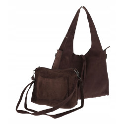 Torebka damska shopper zamszowa modna do pracy torba worek L140 Czekoladowa