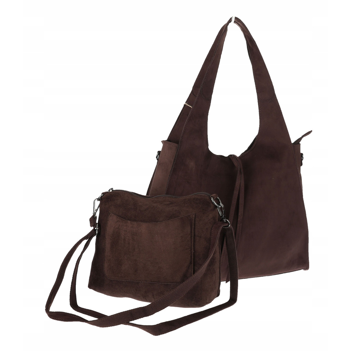 Torebka damska shopper zamszowa modna do pracy torba worek L140 Czekoladowa