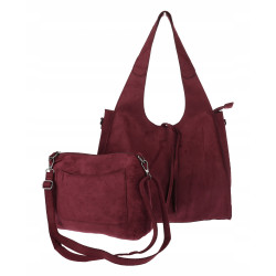 Torebka damska shopper zamszowa modna do pracy torba worek L140 Bordowa