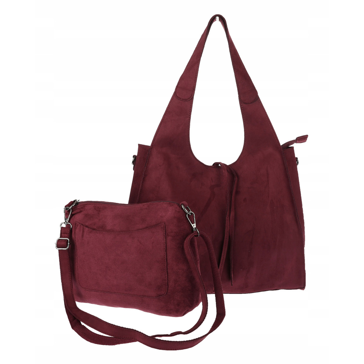 Torebka damska shopper zamszowa modna do pracy torba worek L140 Bordowa