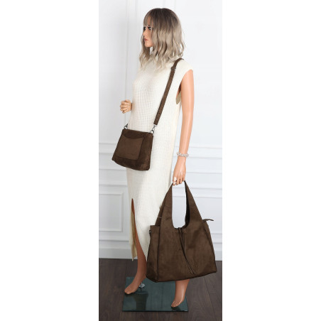 Torebka damska shopper zamszowa modna do pracy torba worek L140 Zielona
