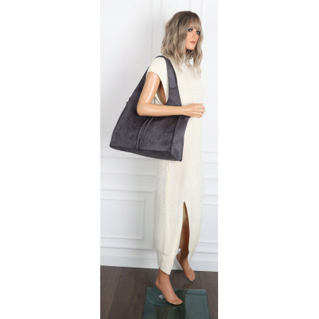 Torebka damska shopper zamszowa modna do pracy modna torba worek L140 Szara