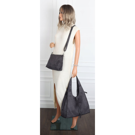 Torebka damska shopper zamszowa modna do pracy modna torba worek L140 Szara
