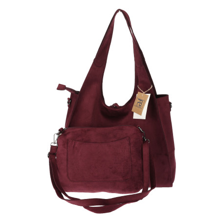 Torebka damska shopper zamszowa modna do pracy torba worek L140 Bordowa